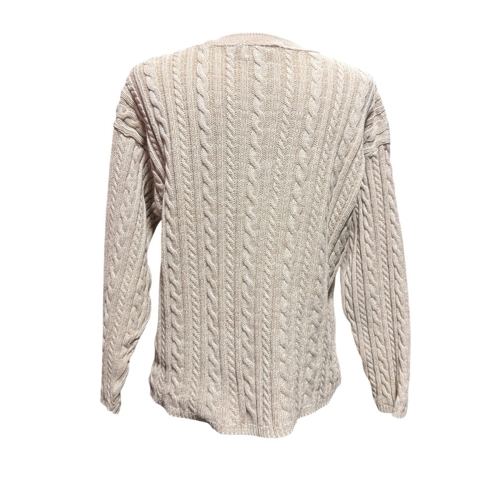 Bushwacker VTG Cable Knit Sweater Oatmeal Cream Size Medium Fisherman Cotton - Picture 5 of 11